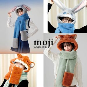 Cute Animal Plush Hat A.702 – mũ tai thú bông mềm kèm khăn quàng, phong cách kawaii Hàn Quốc, giữ ấm mùa đông, nhiều màu dễ thương